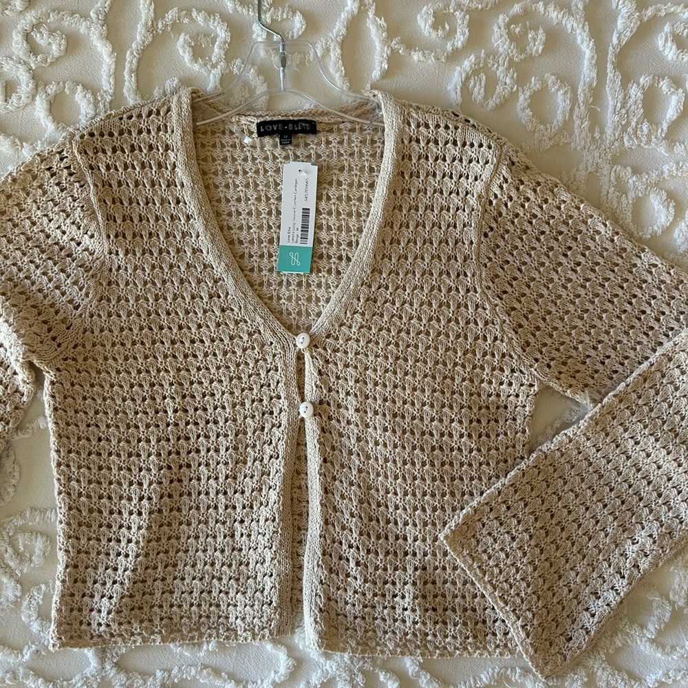 Love Ellie bell sleeve cardigan, beige, size M,
NWT